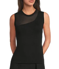 DKNY by Donna Karan Asymmetric Illusion Neck Sleeveless Knit Top