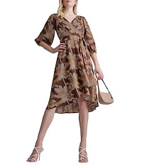 DKNY By Donna Karan Balloon Sleeve Floral Print Faux Wrap Dress