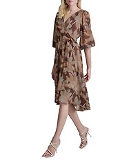 DKNY By Donna Karan Balloon Sleeve Floral Print Faux Wrap Dress