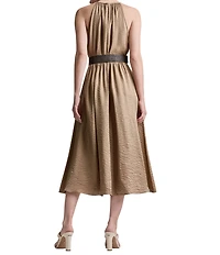 DKNY By Donna Karan Belted Glossy Rayon Halter Neck Midi Dress