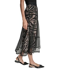 DKNY by Donna Karan Blurred Zebra Mesh Overlay A-Line Midi Skirt