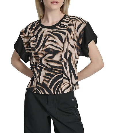 DKNY by Donna Karan Blurred Zebra Mix Media Dolman Sleeve Top