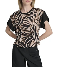 DKNY by Donna Karan Blurred Zebra Mix Media Dolman Sleeve Top