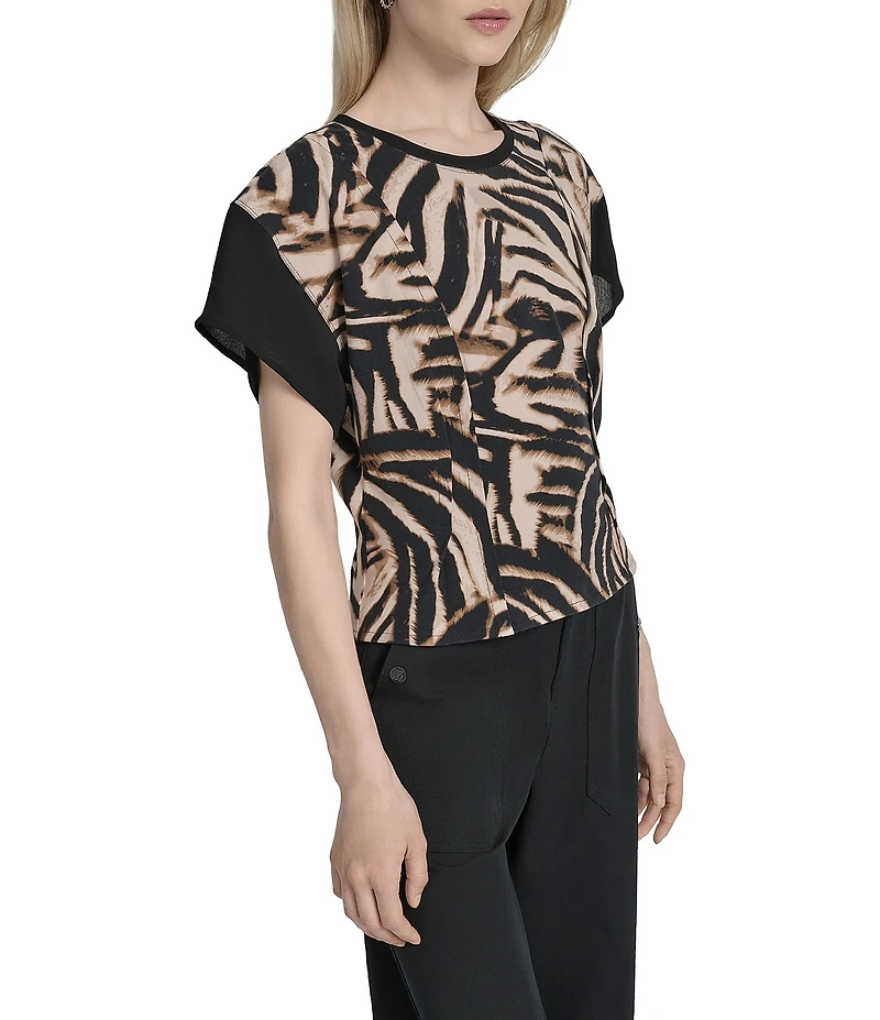 DKNY by Donna Karan Blurred Zebra Mix Media Dolman Sleeve Top