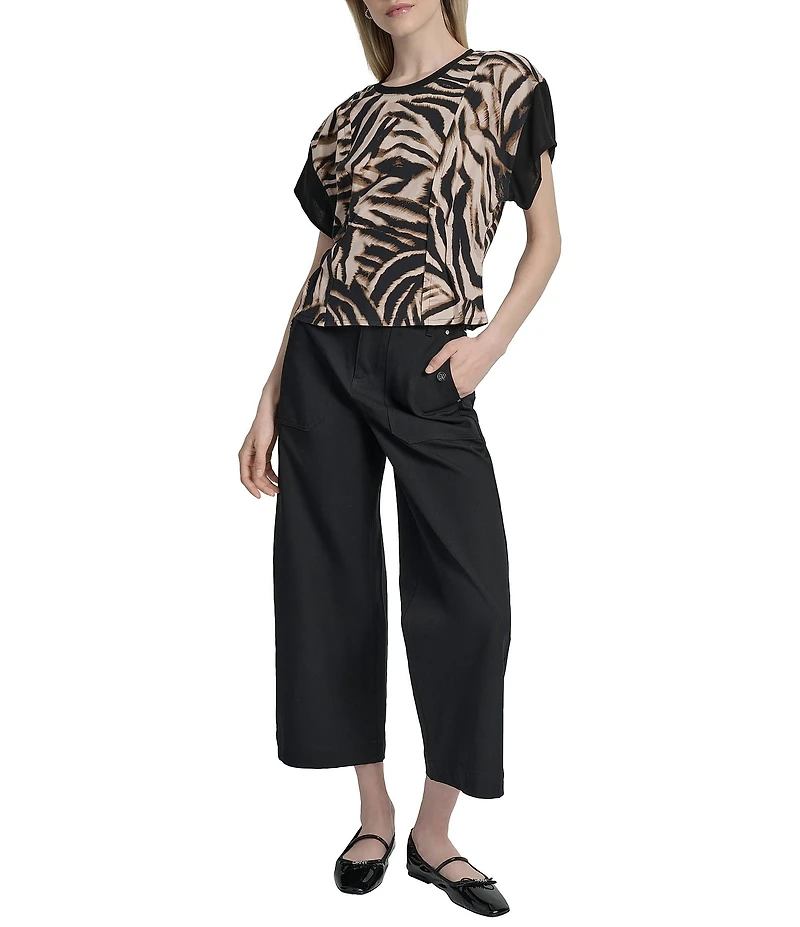 DKNY by Donna Karan Blurred Zebra Mix Media Dolman Sleeve Top