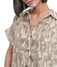 DKNY by Donna Karan Burnout Short Sleeve Button Front Shirt