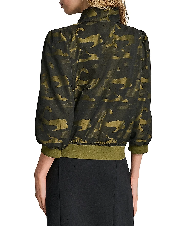 DKNY by Donna Karan Camo Jacquard 3/4 Sleeve Bomber Jacket