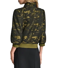 DKNY by Donna Karan Camo Jacquard 3/4 Sleeve Bomber Jacket