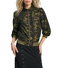 DKNY by Donna Karan Camo Jacquard 3/4 Sleeve Bomber Jacket