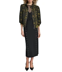 DKNY by Donna Karan Camo Jacquard 3/4 Sleeve Bomber Jacket