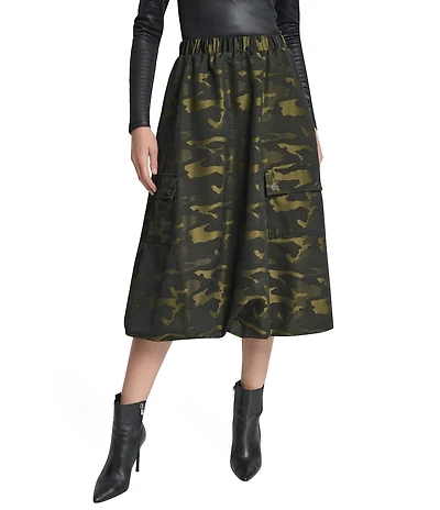 DKNY by Donna Karan Camo Jacquard Bubble Hem Midi Skirt