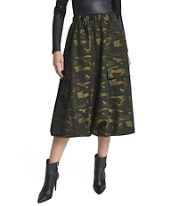DKNY by Donna Karan Camo Jacquard Bubble Hem Midi Skirt