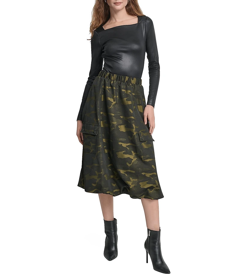 DKNY by Donna Karan Camo Jacquard Bubble Hem Midi Skirt