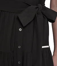 DKNY By Donna Karan Cap Sleeve Collared Neck Tie Waist Midi Shirt Dress