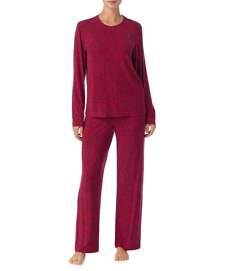 DKNY by Donna Karan Cherry Dot Print Long Sleeve Crew Neck Long Knit Pajama Set