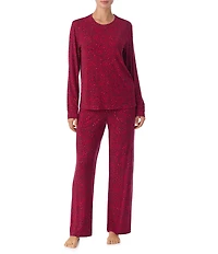 DKNY by Donna Karan Cherry Dot Print Long Sleeve Crew Neck Long Knit Pajama Set