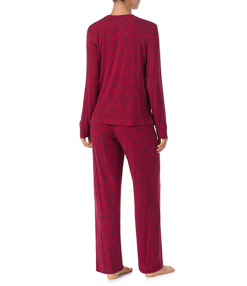 DKNY by Donna Karan Cherry Dot Print Long Sleeve Crew Neck Long Knit Pajama Set