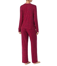 DKNY by Donna Karan Cherry Dot Print Long Sleeve Crew Neck Long Knit Pajama Set