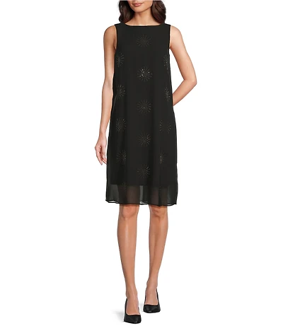 DKNY by Donna Karan Chiffon Hot Fix Overlay Sleeveless Dress