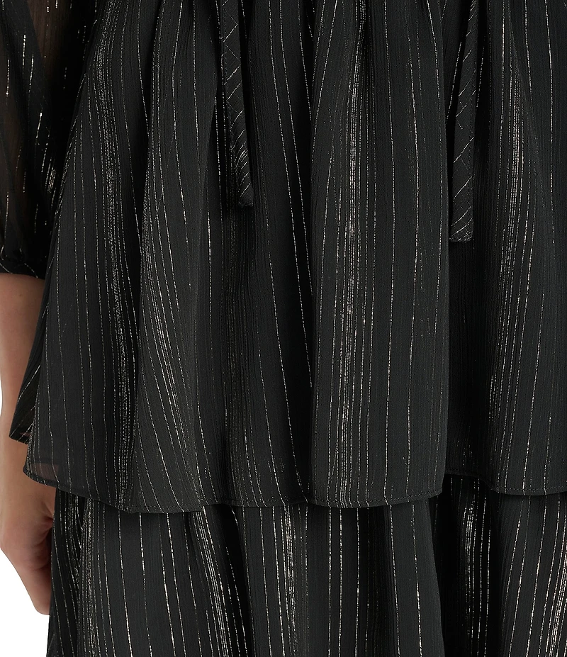 DKNY by Donna Karan Chiffon Keyhole Neck Long Sleeve Tiered Skirt Fit And Flare Dress