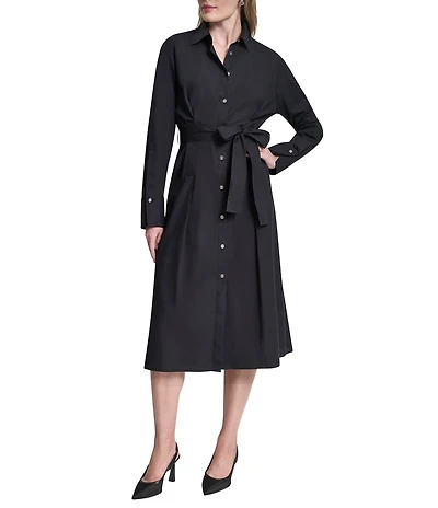 DKNY By Donna Karan Collared Neck Long Sleeve Button Down Midi Shirt Dress