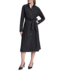 DKNY By Donna Karan Collared Neck Long Sleeve Button Down Midi Shirt Dress