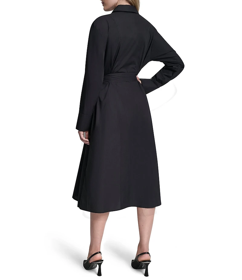 DKNY By Donna Karan Collared Neck Long Sleeve Button Down Midi Shirt Dress
