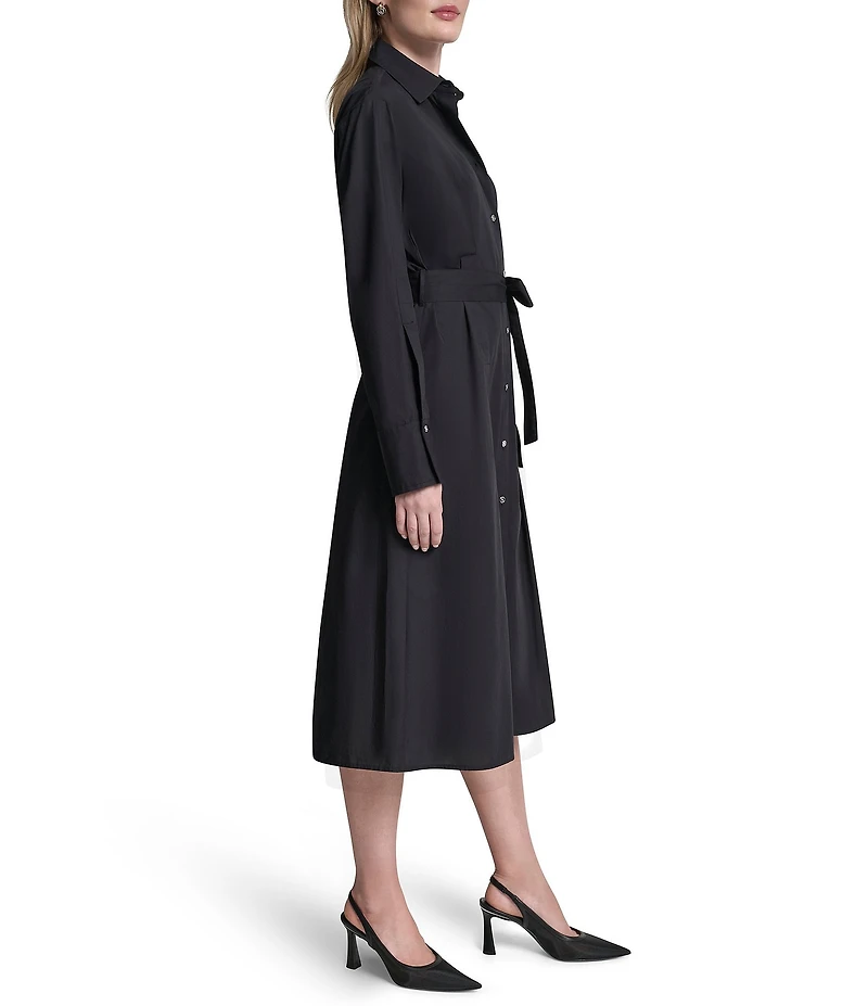 DKNY By Donna Karan Collared Neck Long Sleeve Button Down Midi Shirt Dress