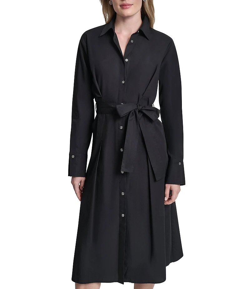 DKNY By Donna Karan Collared Neck Long Sleeve Button Down Midi Shirt Dress