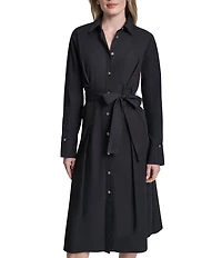 DKNY By Donna Karan Collared Neck Long Sleeve Button Down Midi Shirt Dress