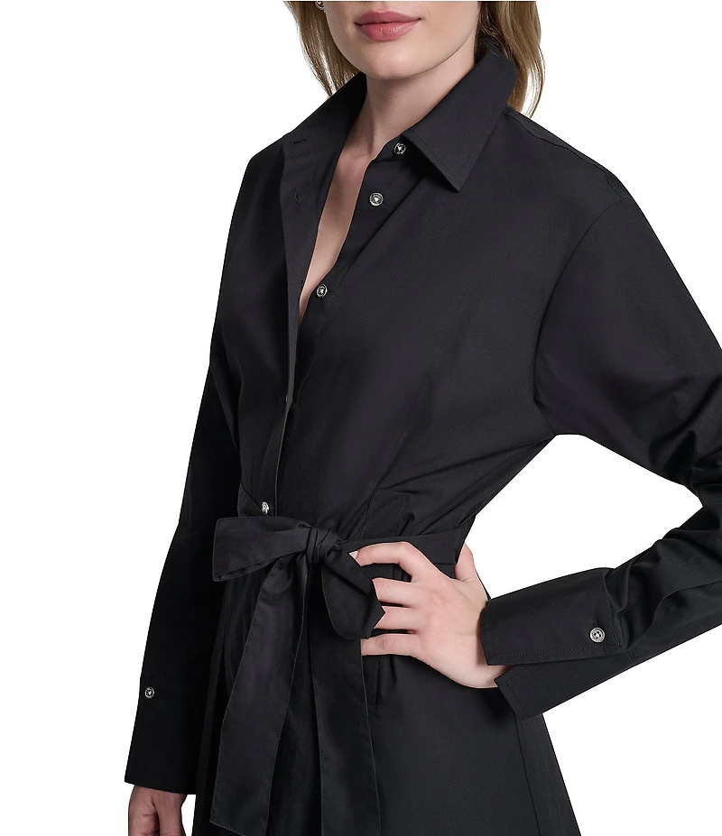 DKNY By Donna Karan Collared Neck Long Sleeve Button Down Midi Shirt Dress
