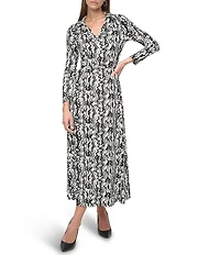 DKNY by Donna Karan Collared V-Neck 3/4 Sleeve Midi Shirt Dress