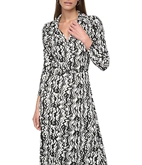 DKNY by Donna Karan Collared V-Neck 3/4 Sleeve Midi Shirt Dress