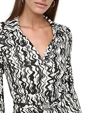 DKNY by Donna Karan Collared V-Neck 3/4 Sleeve Midi Shirt Dress