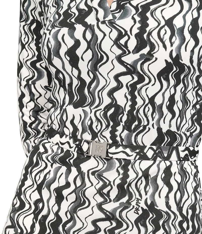 DKNY by Donna Karan Collared V-Neck 3/4 Sleeve Midi Shirt Dress