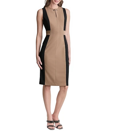 DKNY By Donna Karan Color Block Scuba Crepe Sleeveless Jewel Neck Sheath Dress
