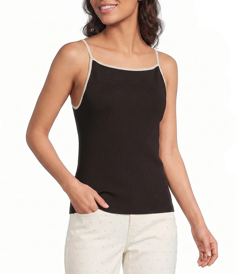 DKNY by Donna Karan Contrast Trim Knit Crew Neck Sleeveless Cami