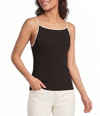 DKNY by Donna Karan Contrast Trim Knit Crew Neck Sleeveless Cami