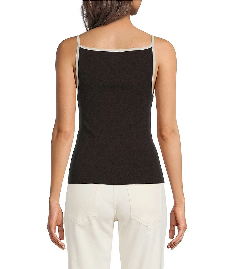 DKNY by Donna Karan Contrast Trim Knit Crew Neck Sleeveless Cami
