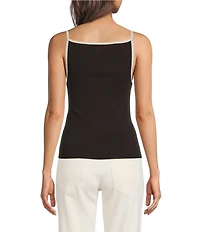 DKNY by Donna Karan Contrast Trim Knit Crew Neck Sleeveless Cami