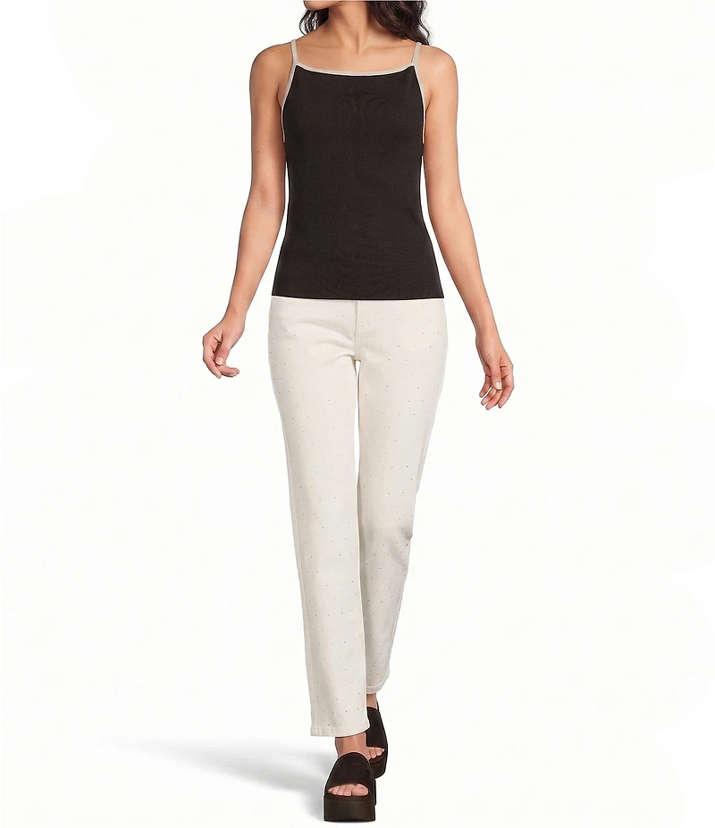DKNY by Donna Karan Contrast Trim Knit Crew Neck Sleeveless Cami