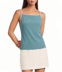 DKNY by Donna Karan Contrast Trim Knit Crew Neck Sleeveless Cami