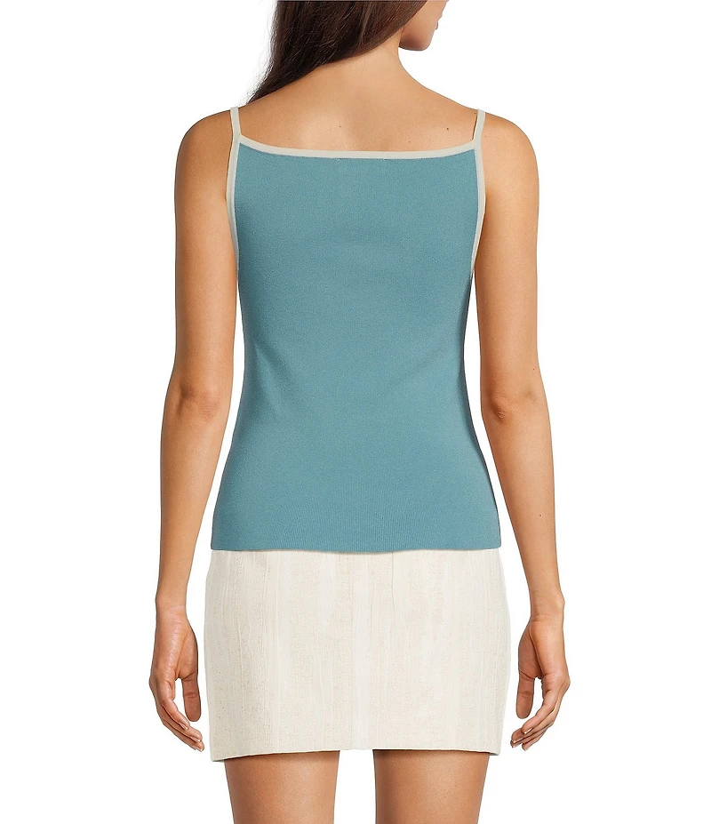 DKNY by Donna Karan Contrast Trim Knit Crew Neck Sleeveless Cami