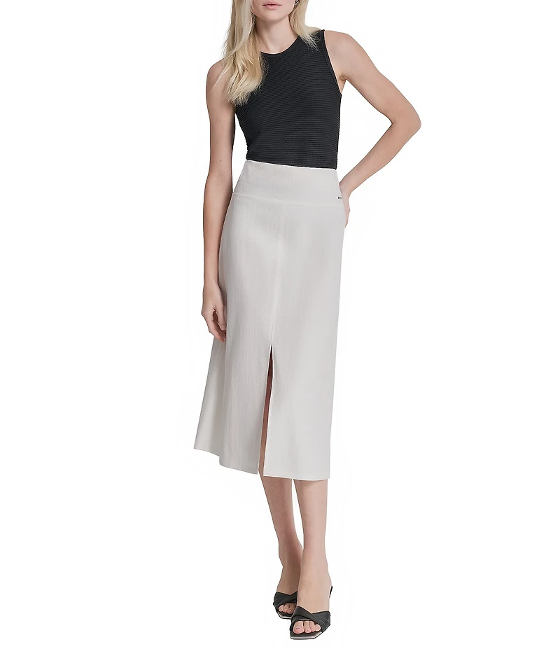 DKNY by Donna Karan Coordinating Arid Pique Front Slit Pull-On Midi Skirt