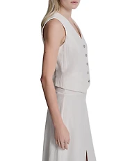 DKNY by Donna Karan Coordinating Arid Pique V-Neck Sleeveless Button-Front Vest