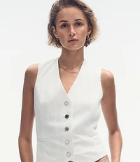 DKNY by Donna Karan Coordinating Arid Pique V-Neck Sleeveless Button-Front Vest