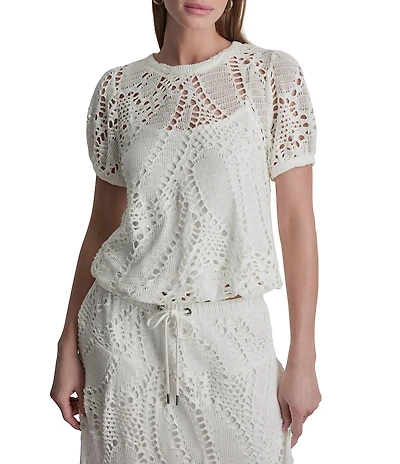 DKNY by Donna Karan Coordinating Crochet Leaf Crew Neck Short Sleeve Top