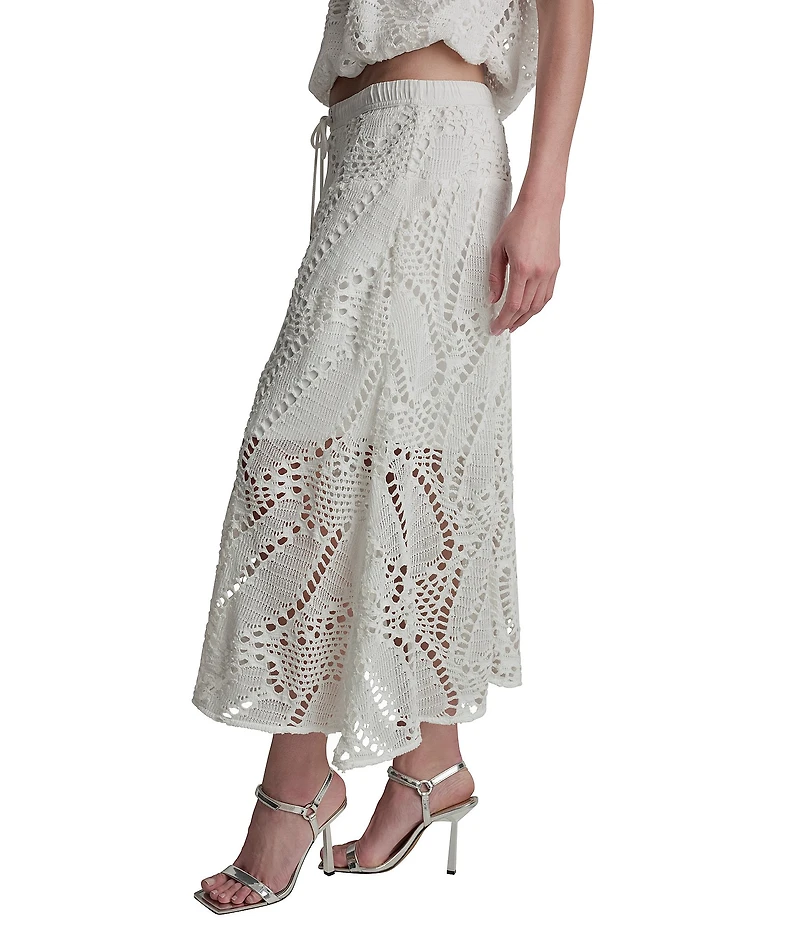 DKNY by Donna Karan Coordinating Crochet Leaf Pull-On Midi Skirt
