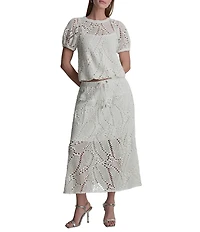 DKNY by Donna Karan Coordinating Crochet Leaf Pull-On Midi Skirt