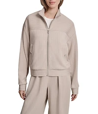 DKNY by Donna Karan Coordinating Cupro Pinstripe Stand Collar Long Sleeve Full Zip Track Jacket